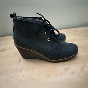 Sperry Top Sider Harlow Women Burnished Leather Wedge Booties Black 7.5M